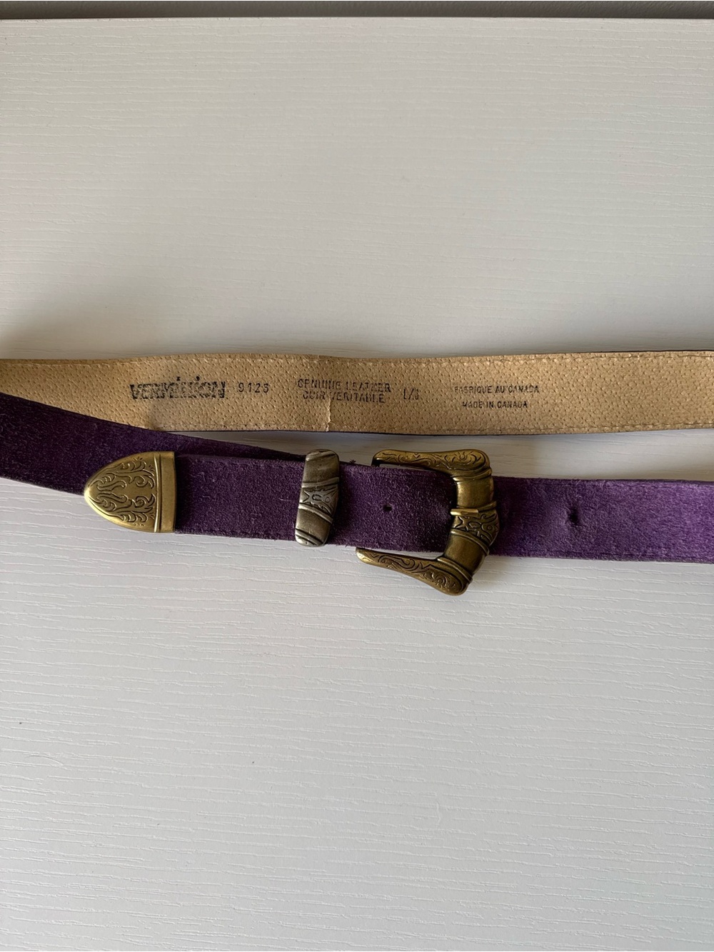 Vintage Purple Suede Leather Western Belt Brass Buckle - Picture 7 of 8